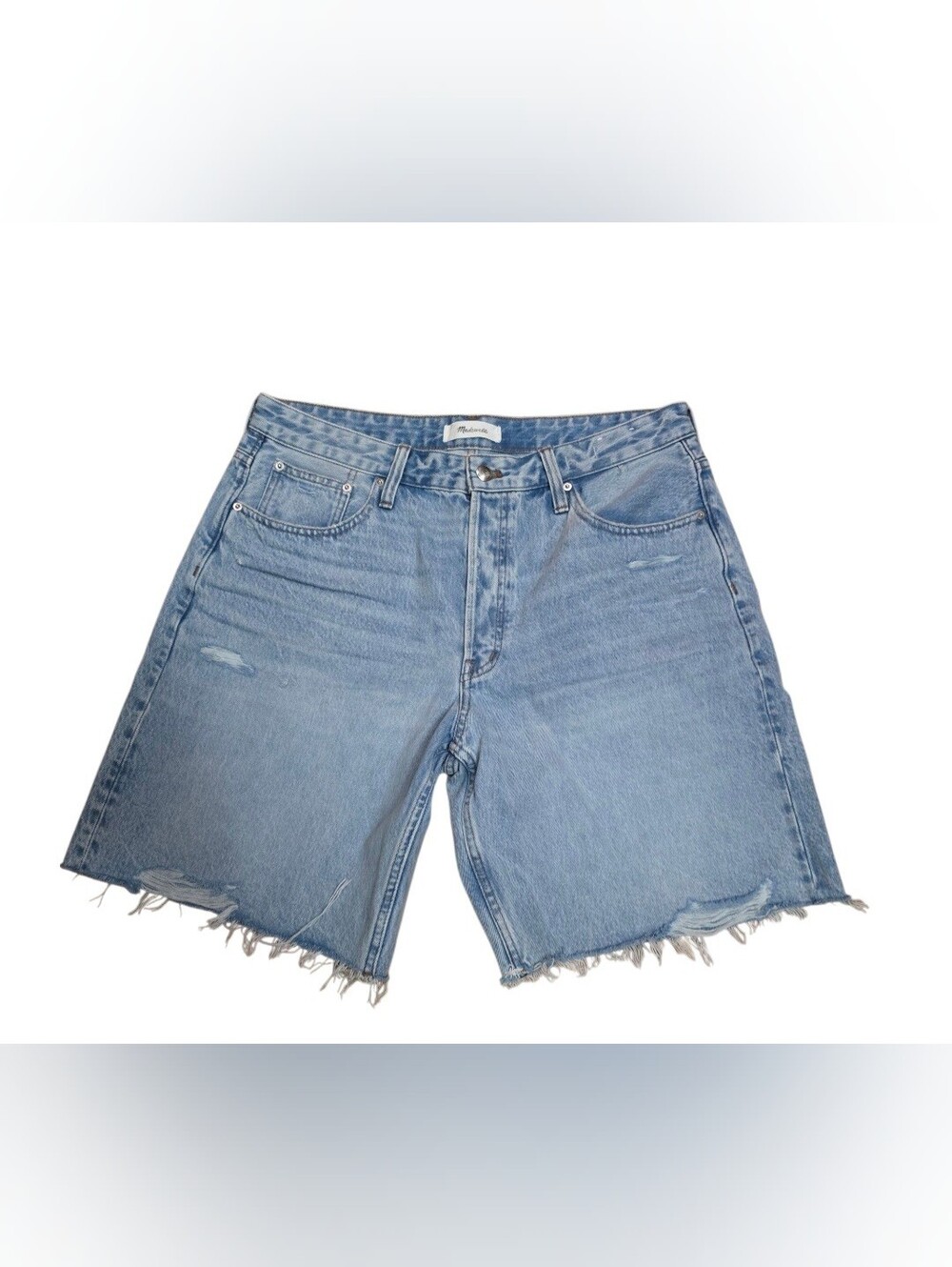 Madewell Light Blue Denim Cutoff Curvy Essex Long Baggy Shorts